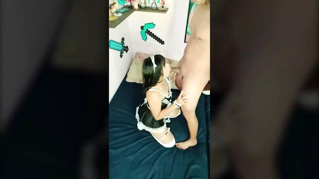 Brunette maid in homemade video