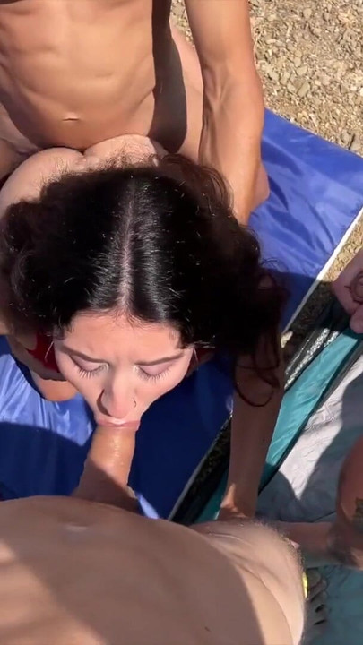 Captivating moment from "Two males met a couple and fucked his girlfriend right on a public beach"