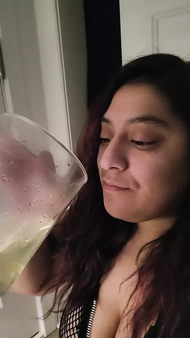 Latina piss in a glass and swallow