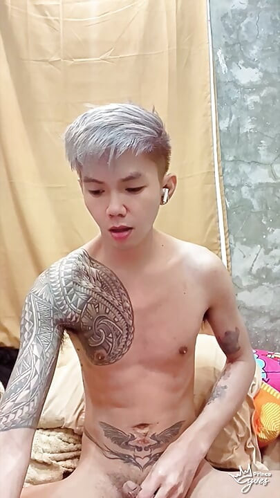 Inked Asain Boy Playing with His Anal Vibrator Toy