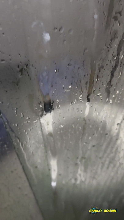 Powerful moment from "Camilo Brown Jerking His Big Uncut Cock in the Shower and Eating His Own Cum"