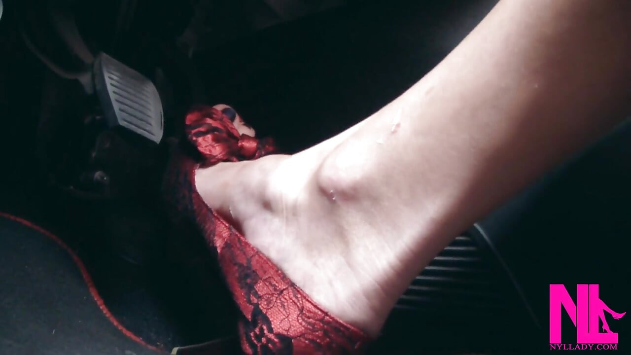 Revving, Driving and Pedal Pumping on the Way in Red Pumps
