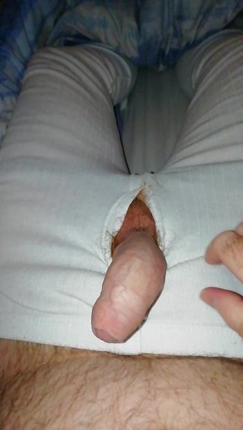 Hairy Daddy Bear Wanking in White Long Johns showing my Hairy Balls