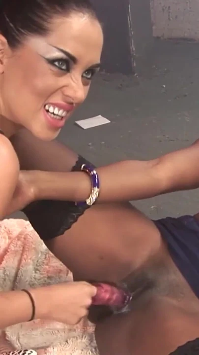 Modest ebony with big tits gets attacked by a lesbian vampire and her sex toys | Clip 2