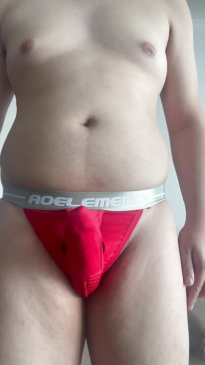 Seductive Accentuating Bulge Red Briefs TryOn Leads to Massive Cumshot