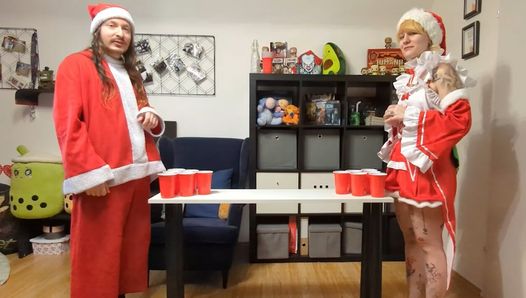 A new-year game of strip pong with a hot blowjob