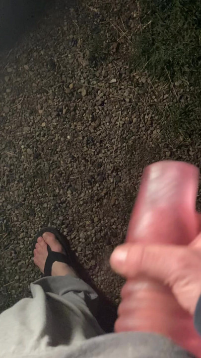 Good ole balanced rock cumshot with sleeve and flip flops