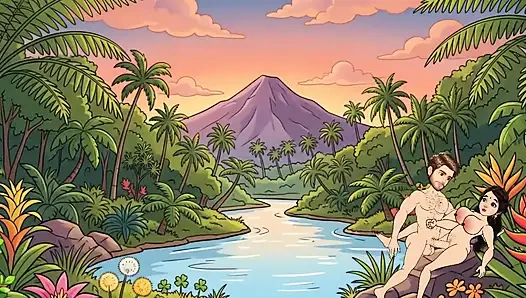 Man fucks woman with big cock in the forest, woman is very happy.