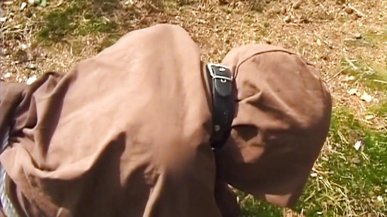 Bound Mature Blonde MILF Drilled Anal Against Tree