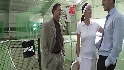 Sex on Job Scene 3: Busty Brunette MILF Enjoys Double Penetration on the Tennis Court