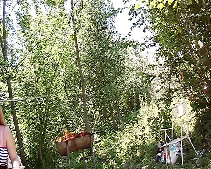 Sexy French babe enjoys hot anal threesome in the woods