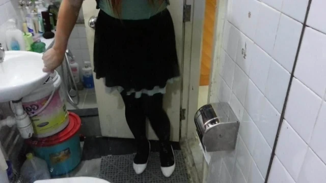 White Patent Pumps with Black Pantyhose Teaser 22