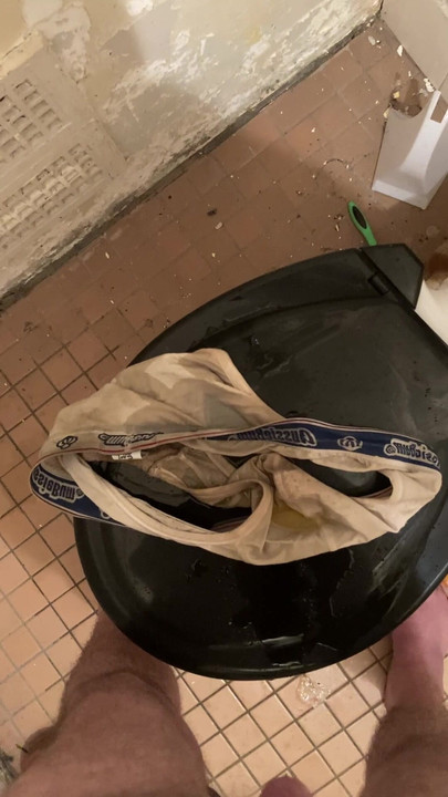 Pissing on underwear and toilet floor