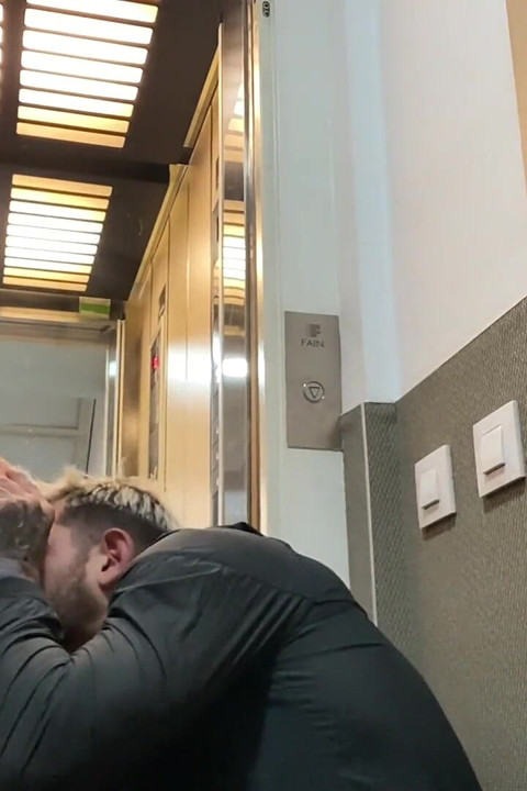Blowjob in the Elevator of Blonde and Mature Neighbor