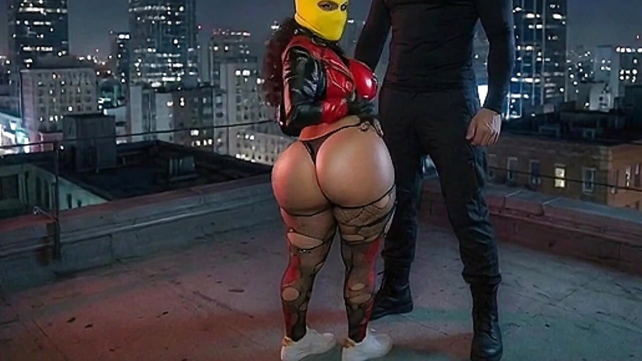 Petite Big Ass Girl in Yellow Balaclava Dominated on Rooftop