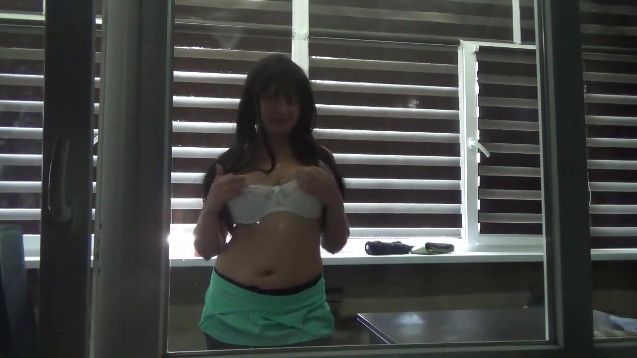 Pressed big titts outside the window! Please let me in!