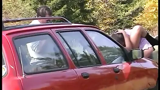 Busty blonde pussy licked and slammed outdoors