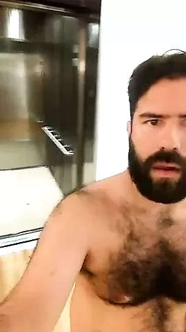 Naked Elevator Ride - Hairy Exhibitionist