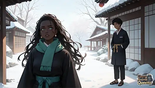 Ebenholz, geil, versaut und unordentlich zum ersten Mal in einem schneereichen Dorf.