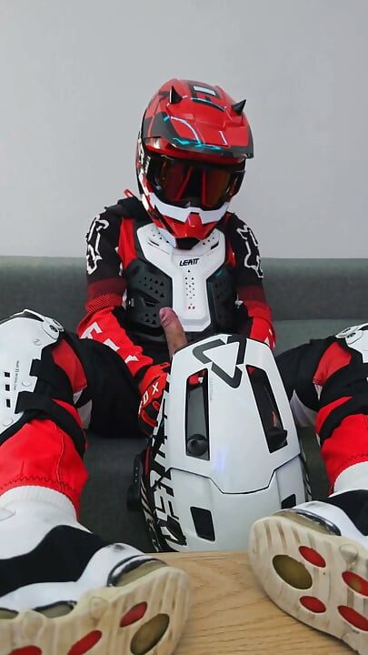 Naughty Biker Cums on Mx Helmet