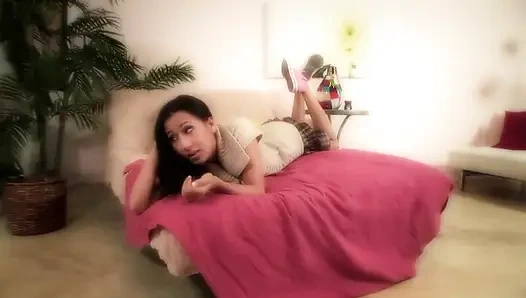 Amia Miley is a teen babysitter that takes cock for her reward