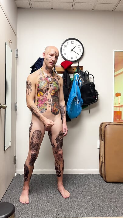 Face Tatted Twink Jerking While Dildo Fucked