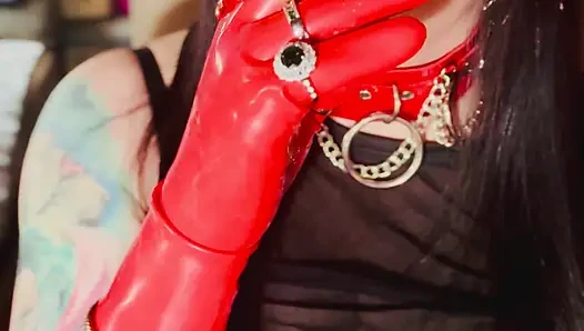 Latex Gloves, Jewellery & A Smoking Queen! Tina Snua Soking A Cigarette & Showing Off Her Gloved Hands - Drifting Dangles Rings
