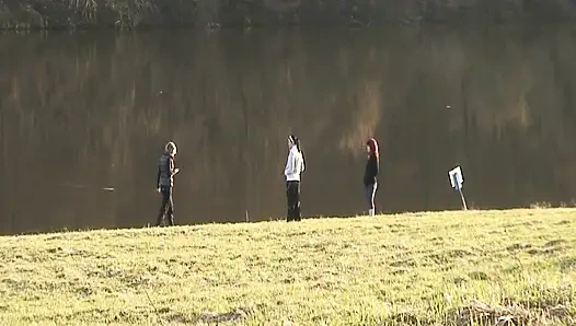 Hot Brunette Gets Eaten Out and Fingered by Older Guy Outdoors