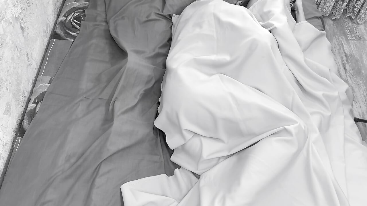 Couple caught on camera having sex in bed .
