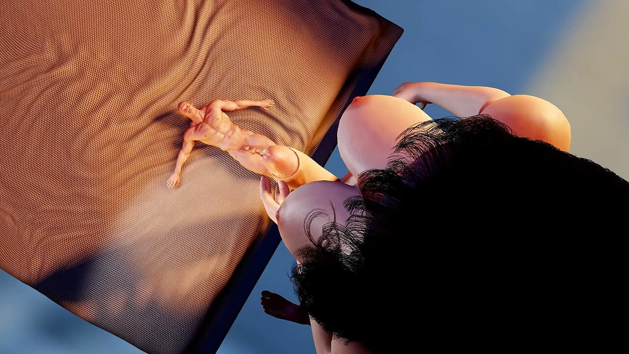 Giant Futa Dickgirl Masturbates on a Tiny Man
