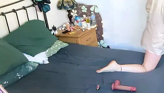 builders let themselves in through back gate and look in through the open window while she's nude and masturbating