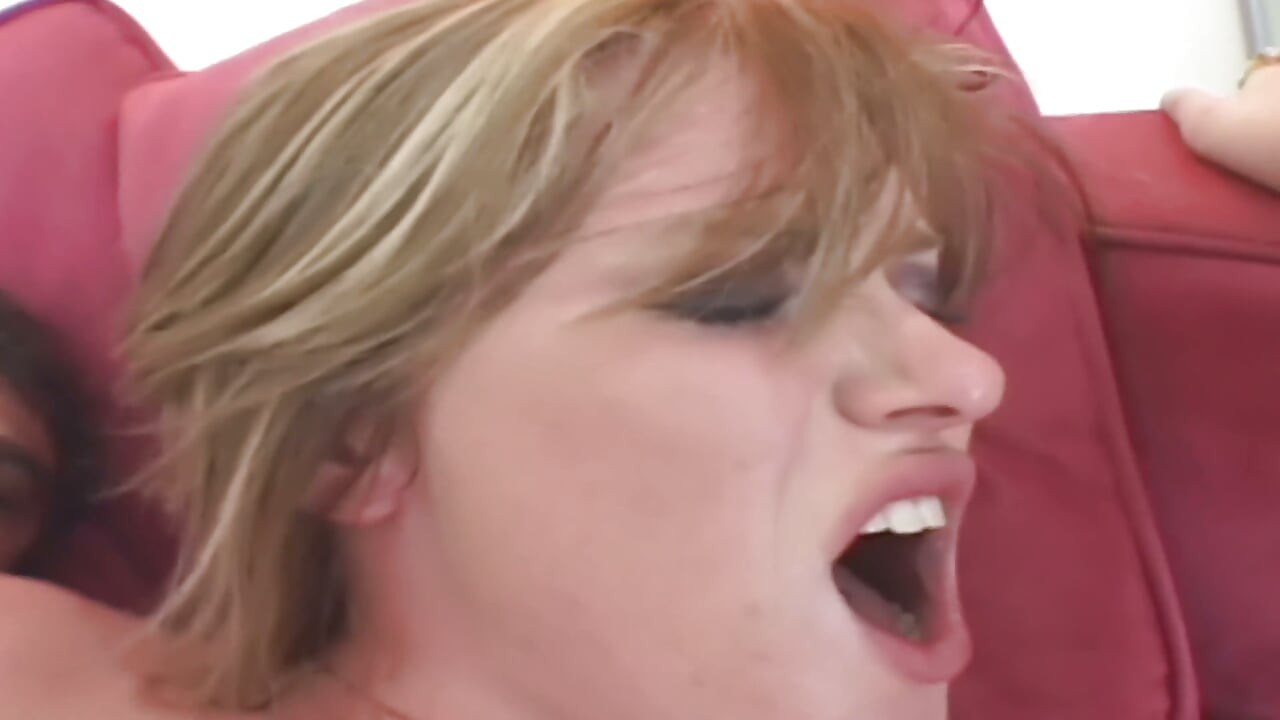 Picked up Strawberry Blonde Rides Him on the Red Sofa - Pink Bra and a Tight Body