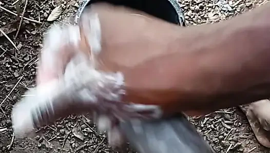 A boy masturbating inside his bathroom with soap