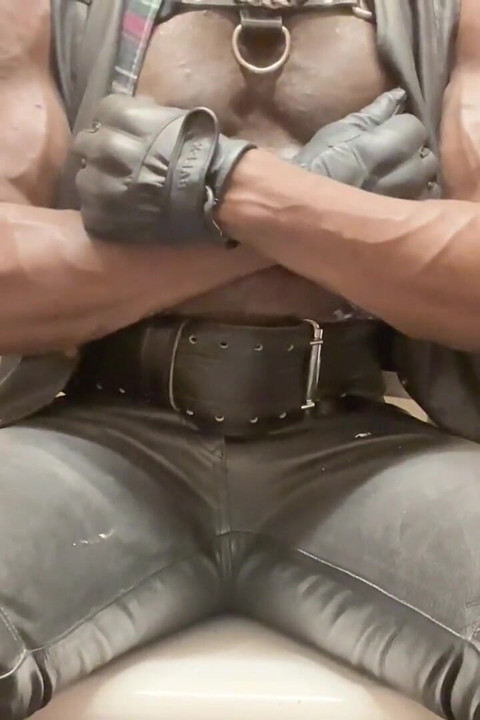 Black Muscle Leather Tit Pump and Play