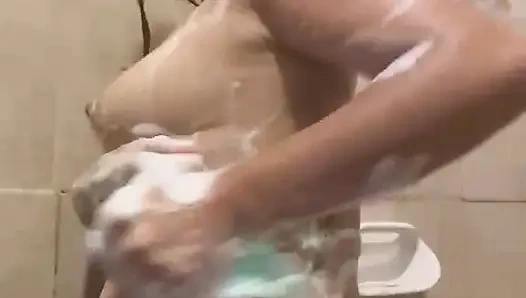 Selene takes a soapy shower and gets super hot