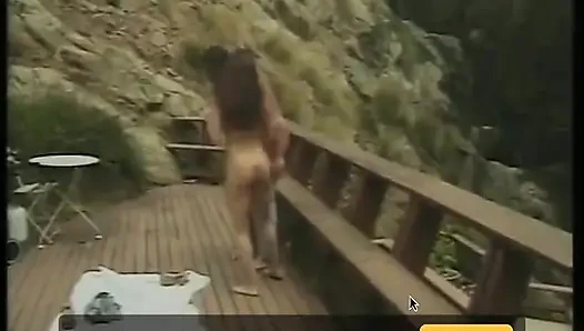 Lovely young brunette with perky tits gets her cunt stuffed with dick outside