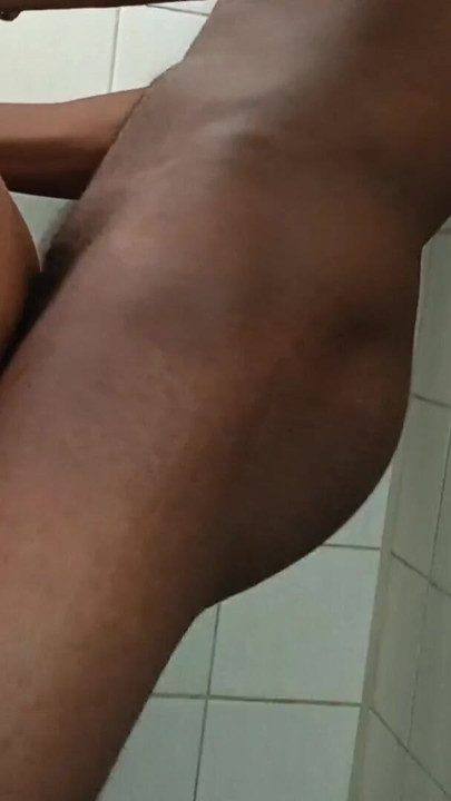 My neighbor models blue thongs for me and his huge thick black cock sprouts from it, marking his vein all of them. | Clip 1
