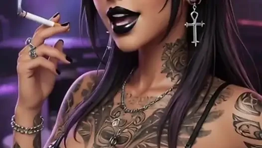 100 Prozent KI generiert dünnes goth rauchermädchen pOV JOI - Freche titten tattoos piercings rauchen, dirtytalk striptease