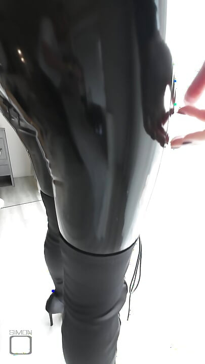 Big Boobs Latex Catsuit and High Heels
