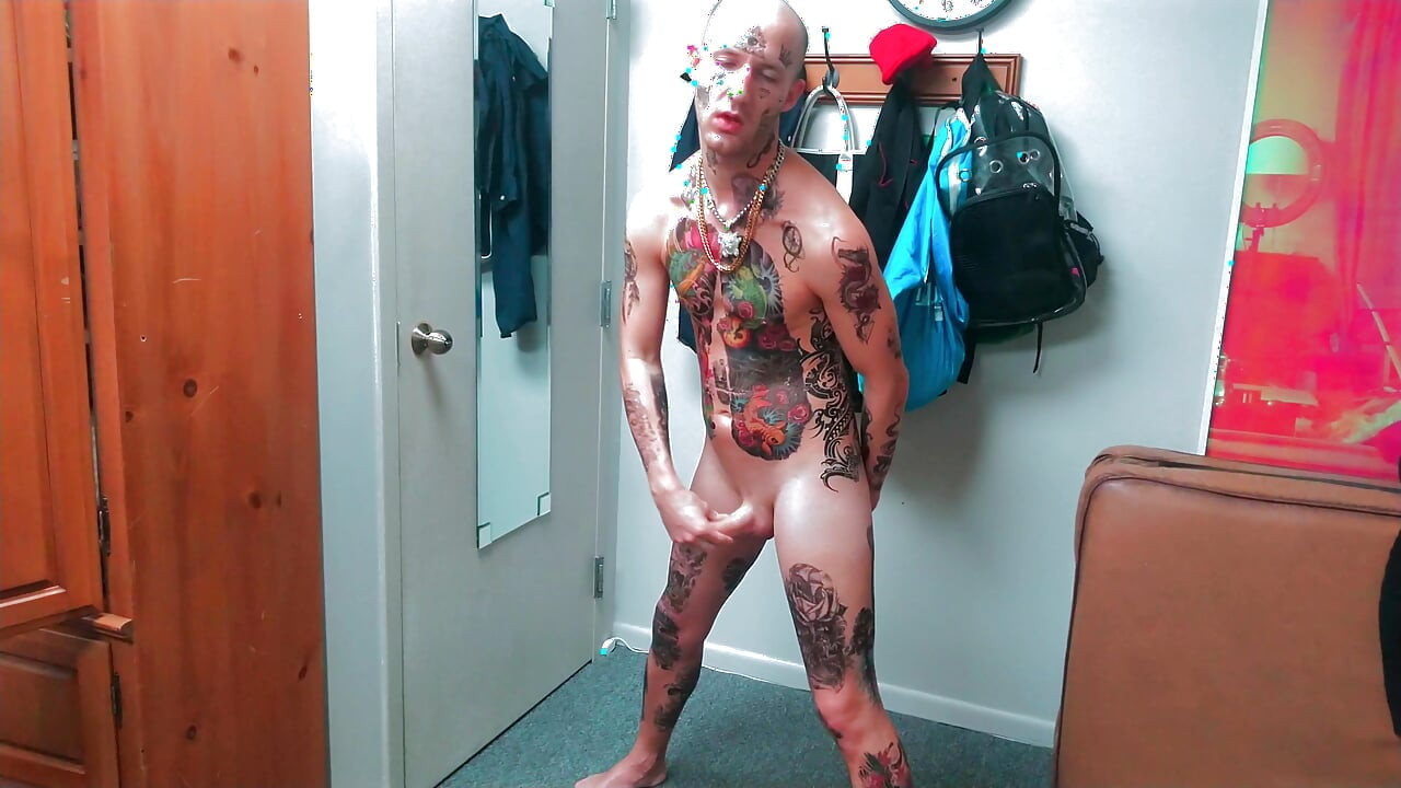 Fully Tatted Man Dildo Fucked
