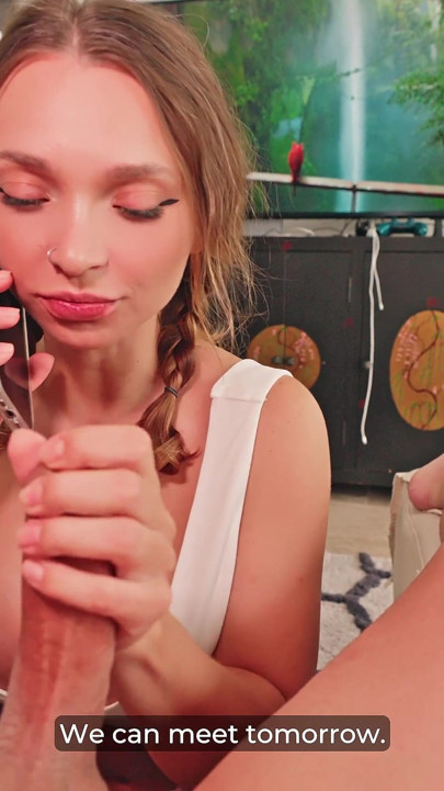 Girl Roommate Pays Rent with Her Mouth and Pussy While Talking on the Phone with Her Boyfriend