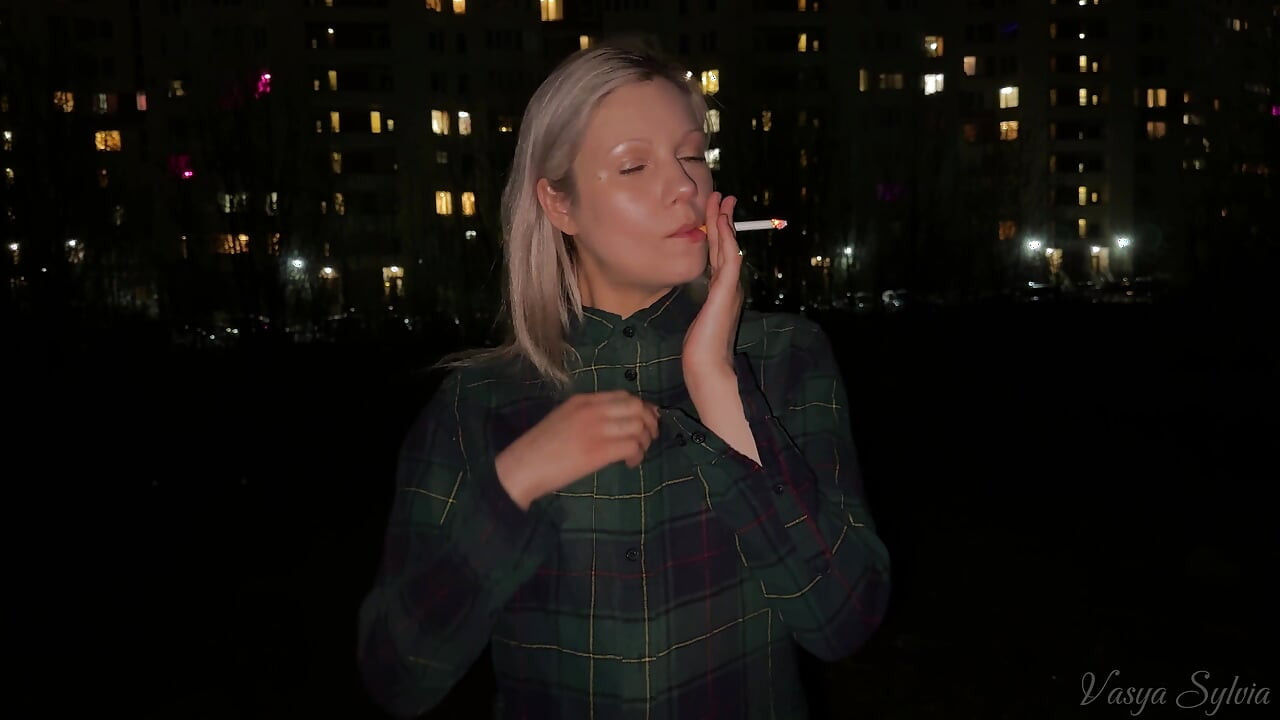 Smoking Blonde with Naked Tits Smokes!
