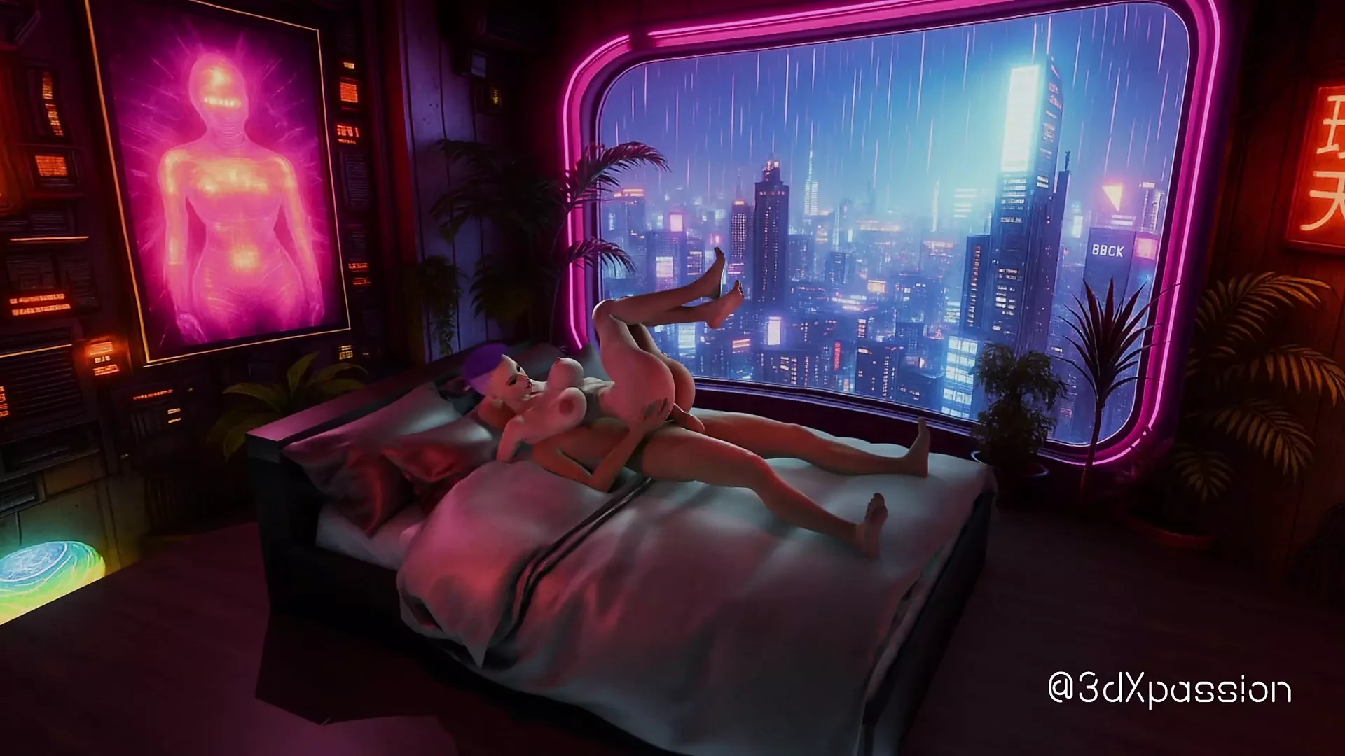Neon Heat. Neon odasında büyük memeli ateşli sokak kızıyla tutkulu seks