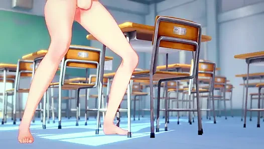 Busty green-haired schoolgirl has sex with her boyfriend after Hentai classes