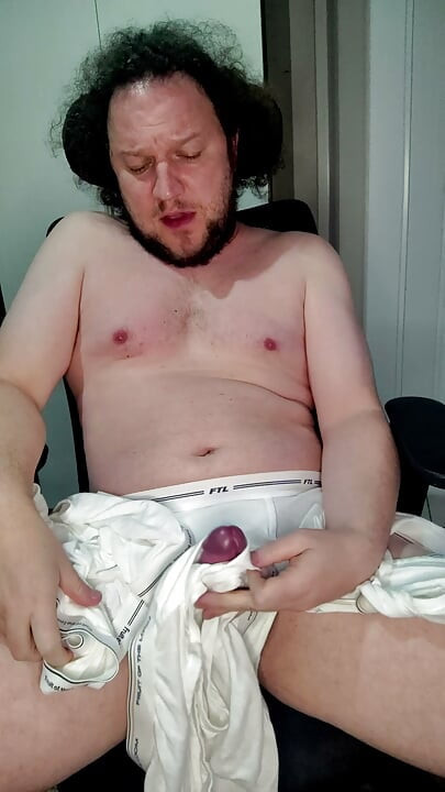 Vintage Fruit of the Loom white briefs show off, jerk off and cum