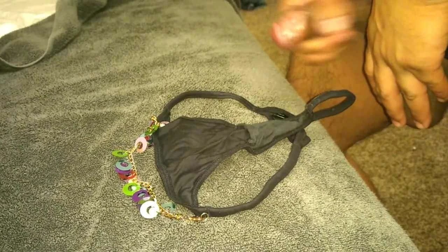 Cum on black vs thong