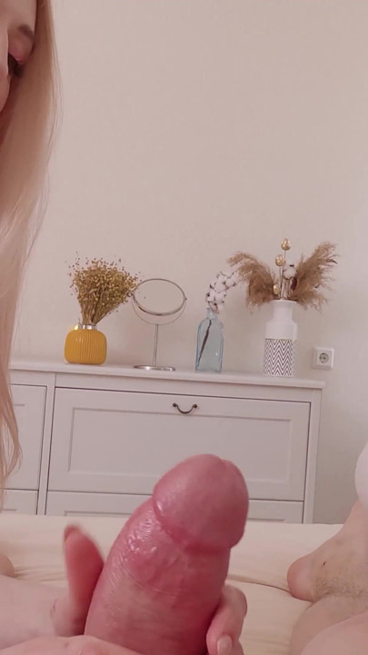 Handjob Mastery or Blowjob Bliss, Cute Girls Make a Guy Cum on Himself While Debating