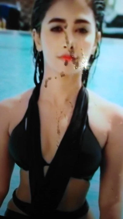 Pooja hegde cumtribute on big screen huge cumshower on her