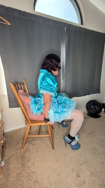 Satin Sissy Maid Plugs Herself and Sucks Her Doll