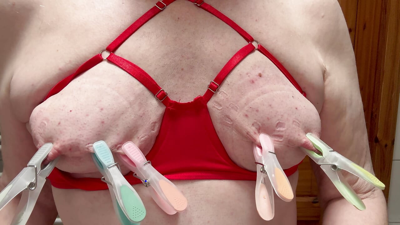 Clothespins on the tits leave deep marks